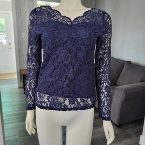 ROOMY'S - Navy Lace tops long sleeves